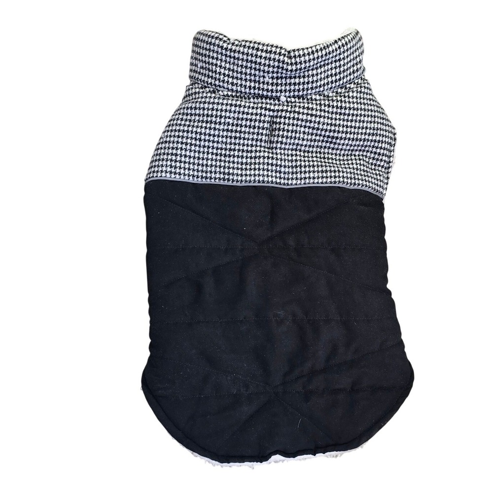 Spoiled Dog M/L parka overcoat vest houndstooth black white fleece lined SEE MEZ